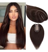 S-noilite Hair Toppers for Women Real Human Hair Topper no Bangs 12 Inch #2 Dark Brown Silk Base ...