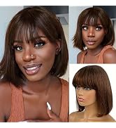 Rebasar Chocolate Brown Short Bob Wigs Human Hair Wear and Go Bob Wig With Bangs Human Hair Wigs ...