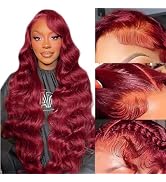 Aaliweya 34 Inch 99j Burgundy Lace Front Wigs Human Hair 13X4 Wine Red Colored Body Wave Frontal ...