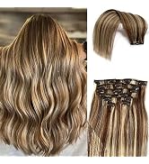 Clip in Hair Extensions Human Hair Balayage Mixed Bleach Blonde 18Inch Ombre Straight Balayage ex...