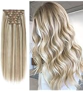 Sixstarhair 16inch Clip In Hair Extensions Ash Brown Fading to Ash Blonde 7 Pieces Natural Human ...
