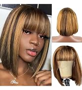 Rebasar 8 Inch Bob Wigs Human Hair With Bangs Straight Wigs Brazilian Virgin Hair Glueless Wear a...