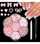 RODAKY Bow Nail Charms Pink 3D Bow Nail Art Charms Multi Style Resin Heart Nail Gems Flatback Pin...