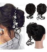 S-noilite 1PCS Claw Clip Messy Bun Hair Pieces Tousled Updo Fake Hair Bun with Elastic Hair Bands...