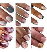 6 Packs (144 Pcs) Short Press On Nails Square Fake Nails French Tip Press on Nails Nude Glossy, G...
