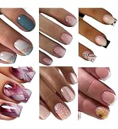 6 Packs (144 Pcs) Short Press On Nails Square Fake Nails French Tip Press on Nails Nude Glossy, G...