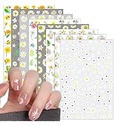 8 Sheets Flower Nail Art Stickers Decals 3D Small Daisy Nail Art Supplies for Spring Summer Nail ...