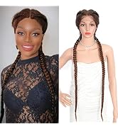 Brinbea 36” Lace Front Box Braided Wigs with Baby Hair for Women Premium Synthetic Lace Frontal L...