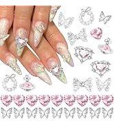 RODAKY 30PCS Butterfly Nail Charms Heart Charms for Nails 3D Planet Nail Art Charms Pink Nail Rhi...