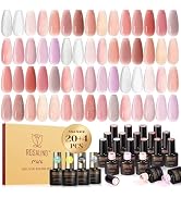 ROSALIND 24pcs Jelly Gel Polish Set with Gel Base and Matte Glossy Glitter Top Coat, 20 Colors Ne...