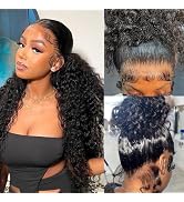 CIETSHF 34 Inch 360 Lace Front Wigs Human Hair Hidden Strap Drawstring 360 Wig Human Hair Full La...