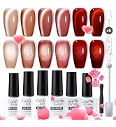 Candy Lover Cat Eye Gel Nail Polish, 6 Red Pink Gel Nail Polish Colors with 2 Magnets, Nail Gift ...