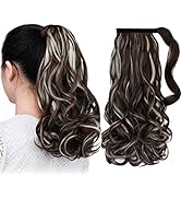 Wavy Ponytail Extension,Wrap Around Ponytails Clip Brown 16