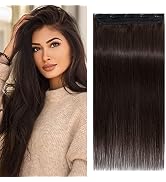 Benehair Dark Brown Hair Extensions Clip in Straight 16 Inch 3/4 Full Head One Piece Hair Clip in...