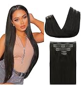 Lashey Seamless Clip in Hair Extensions Real Human Hair Natural Black Hair Extensions, 110g Strai...