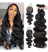 Body Wave Bundles With Lace Closure Brazilian Human Hair Body Wave 3 Bundles With Closure 100% Un...