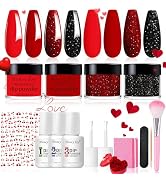 Honey Joy Dip Powder Nail Kit Starter,4 Colors Deep Red Glitter Holographic Black Dipping Powder ...