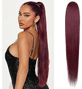 REECHO Ponytail Extension Long Straight Drawstring Fake Pony Tails Hair Extensions Natural Soft H...