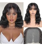 WIGNEE 4x4 Lace Human Hair Wig with Bangs Natural Wave Human Hair Wigs for White Women 12 Inch Gl...