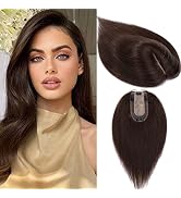 S-noilite Hair Toppers for Women Real Human Hair Topper no Bangs 6 Inch #2 Dark Brown Silk Base c...