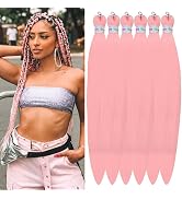 Pre Stretched Braiding Hair Pink Kanekalon Braiding Hair 6 Pack Knoteless Braids Hair Colored Pre...