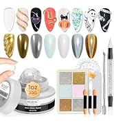 MIZHSE Solid Builder Gel - 1 oz Clear Non Stick Hand Hard Gel with 6 Colors Chrome Nail Powder Na...
