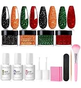 Honey Joy Dip Powder Nail Kit Starter, 4 Colors Halloween Christmas Green Red Black Orange Glitte...