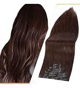 Benehair Seamless Clip in Hair Extensions Real Human Hair 18 Inch, Dark Brown PU Hair Extensions ...
