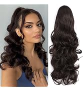 ORSUNCER Dark Brown Ponytail Extension Claw Clip in Long Wavy Ponytail Hair Extension for Women B...