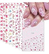 8 Sheets Flower Nail Stickers Floral Nail Decals for Nail Art,Designer Nail Art Supplies Pink Che...