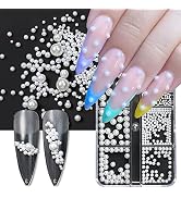 6 Grids Nail Art Pearls Flatback Pearls Nail Charms for Acrylic Nails Crystals Nail Art Supplies ...