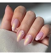 24pcs Almond Press on Nails Acrylic Fake Nails False Nails with Designs Acrylic Nails Glossy Glue...