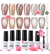Candy Lover Cat Eye Gel Nail Polish, 6 Holographic Glitter Pink Brown Colors Gel Polish with 2 Ma...