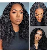 Domiso V Part Wigs Brazilian Kinky Curly Human Hair Wigs for Black Women 180% Density Glueless V ...