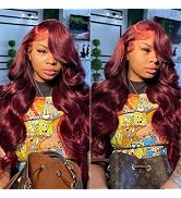 AOSUN 99j Burgundy Lace Front Wigs Human Hair Glueless Wine Red Colored Body Wave Lace Front Wigs...