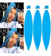 Light Blue Braiding Hair Pre Stretched Braiding Hair Extensions for Braids Long Yaki Texture Croc...