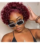 YMSGIRL 99j Burgundy Lace Front Wigs Short Curly Lace Front Wig 13X1 Pixie Wigs For Black Women P...