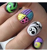 Halloween Press on Nails Short Square SWEKKE Fake Nails Ghost Full Cover Nightmare Before Christm...