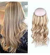 Sassina 16 Inch Fish Line Hair Extensions Real Human Hair Dark Dirty Blonde with Platinum Blonde ...