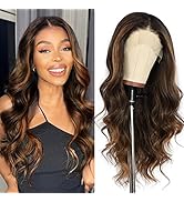 SAPPHIREWIGS Brown Lace Front Wig Highlight Brown Wigs Pre-styled Long Wavy Hair 13×3 Lace Wigs f...