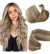 Sew in Hair Extensions Real Human Hair Weft Hair Extensions Ash Brown to Platinum Blonde Hand Tie...