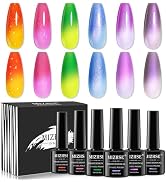 MIZHSE Color Changing Gel Nail Polish, 6 Colors Pearl Aurora Thremal Mood Changing Gel Polish Tem...