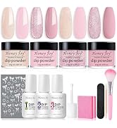 Honey Joy Dip Powder Nail Kit Starter, 4 Colors Pink Glitter Nude Fine Dipping Powder Liquid Set ...