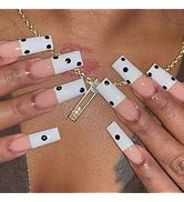 BABALAL Press on Nails Long Square Fake Nails White Glue on Polka Dot Acrylic Nails Supplies Summ...