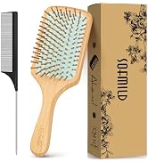 Hair Brush-Sofmild Natural Bamboo Wood Paddle Detangle Brush&Teasing Edge Hairbrush Set for Women...