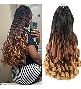 7 Pack French Curly Braiding Hair-22 Inch Pre Stretched Bouncy Braiding Hair French Curl Crochet ...