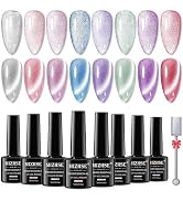 MIZHSE Cat Eye Gel Nail Polish, 8 Colors Smoothie Magnetic Gel Polish Kit with Magnet Stick, Holo...