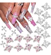 RODAKY 3D Alloy Saturn Planet Nail Charms 20PCS Silver Cross Pink Rhinestone Heart Shape Nail Sup...