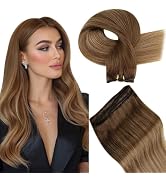 Hetto Sew in Hair Extensions Real Human Hair Weft Extensions Brown to Light Brown Mix Dark Blonde...