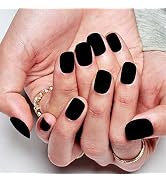 Press on Nails Extra Short Squoval, GLAMERMAID Black Velvet Glue on Gel Nails, 24Pcs Matte Round ...